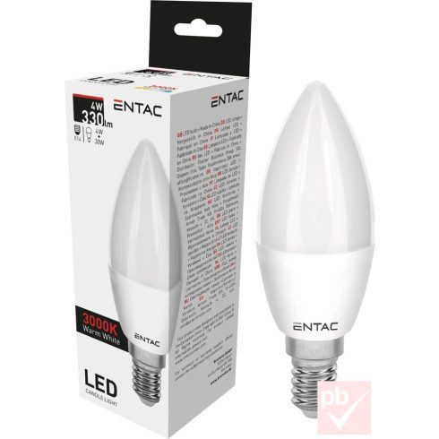 Entac LED fényforrás, E14, 4W, 3000K, 330lm, gyertya