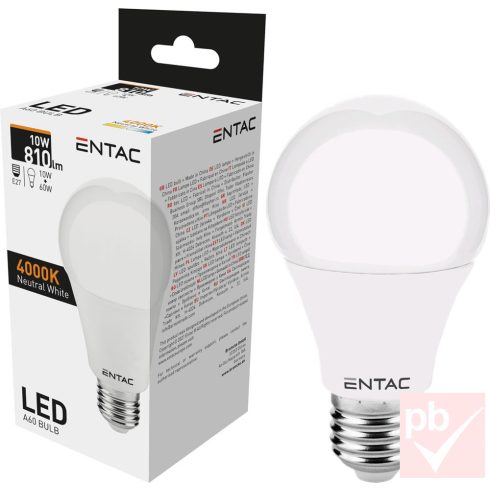 Entac LED fényforrás, E27, 10W, 4000K, 950lm, gömb (G60)