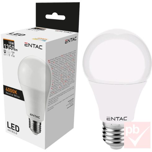 Entac LED fényforrás, E27, 15W, 4000K, 1350lm, gömb (G65)