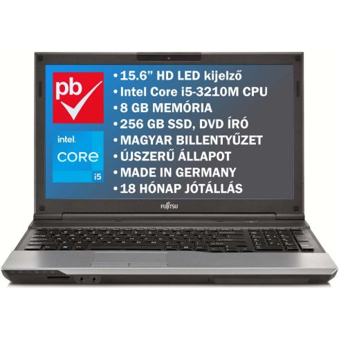 Fujitsu Lifebook A532 15.6" felújított prémium használt laptop (Core i5, 8GB, 256GB)