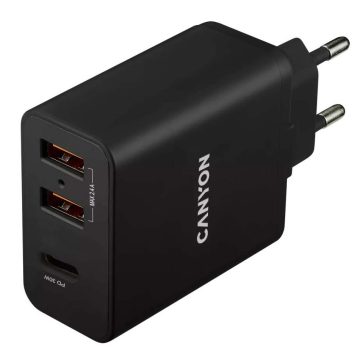   Canyon H-08 30W hálózati USB töltő 3db aljzattal (1db Type-C, 2db Type-A)