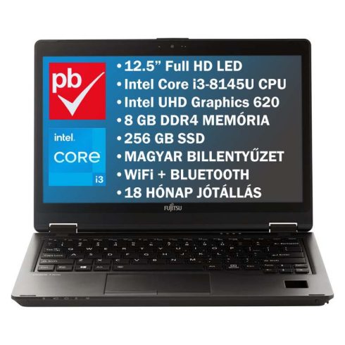 Fujitsu Lifebook U729 12.5" felújított prémium használt laptop (Core i3 8th, 8GB, 256GB)