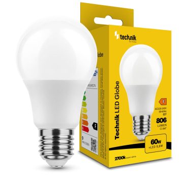 Technik LED fényforrás, E27, 8.8W, 2700K, 806lm, G60 gömb