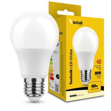 Technik LED fényforrás, E27, 8.8W, 4000K, 806lm, G60 gömb