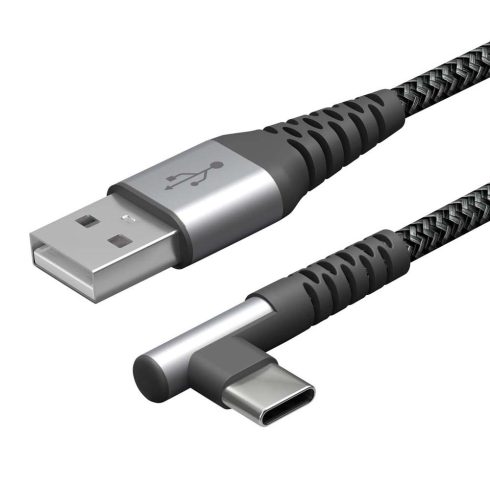 USB 2.0 A-C összekötő kábel, 2.0m, 90°-os Type-C dugóval