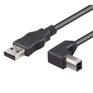 USB 2.0 A-B összekötő kábel 2m (90°-os B dugó)